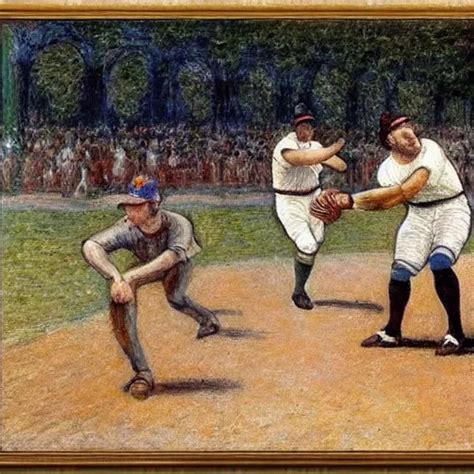 Baseball Party Painted By Da Vinci And Claude Monet Stable Diffusion