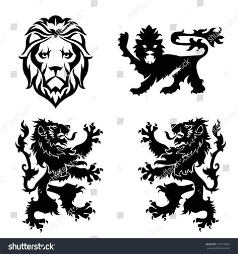 Black Lion Heraldry Set Stock Vector Illustration 297314696 Shutterstock