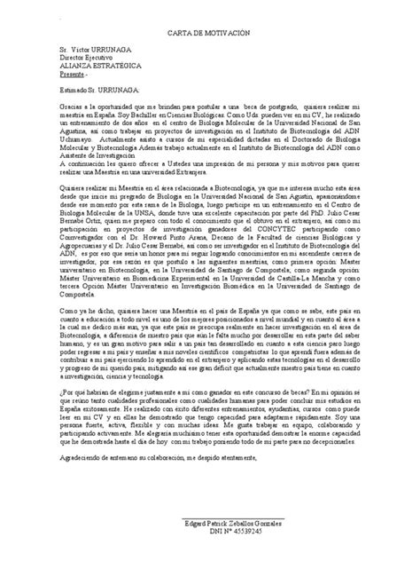 Ejemplo De Carta De Motivacion Para Beca Opciones De Ejemplo