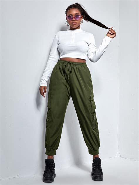 Shein Coolane Pantalones Cargo Con Bolsillo Con Solapa Con Cord N