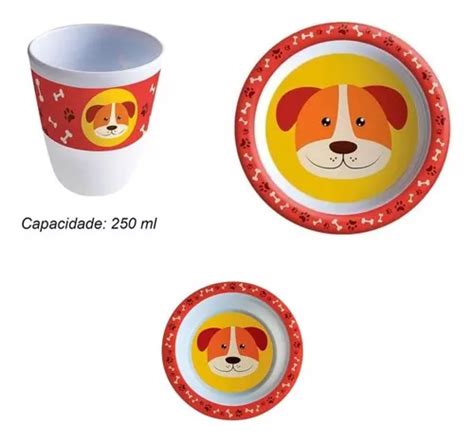 Kit Prato Infantil De Melamina C Tigela E Copo Cor Cachorro Mercadolivre