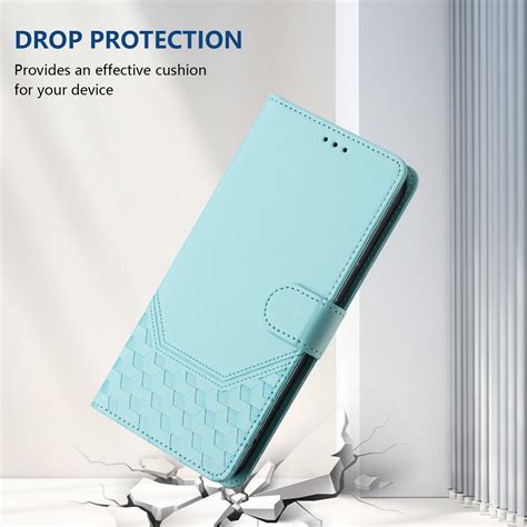 For Infinix Hot Pro G Honeycomb Embossing RFID Leather Phone Case Mint Green Alexnld