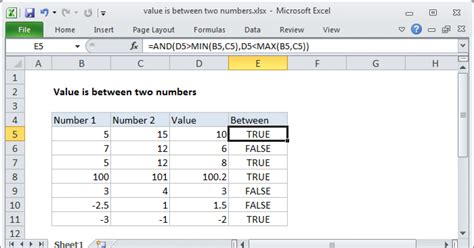 Value Is Between Two Numbers Excel Formula Exceljet