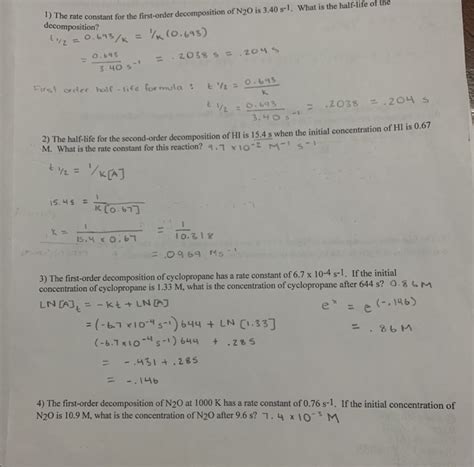 Solved The Rate Constant For The First Order Decomposition Chegg