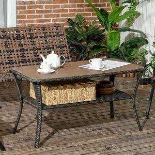 Outsunny Patio PE Rattan Coffee Table With Storage Shelf Hand Woven