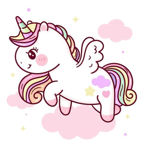 Premium Vector Cute Unicorn Pegasus Cartoon On Sweet Cloud