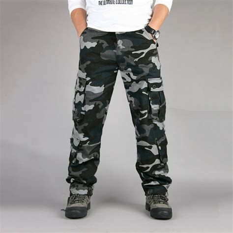 Oversized Cargo Pants For Men Blue Camouflage Outdoor Casual Multiple