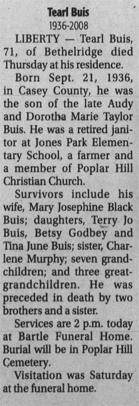 Obituary For Buis Buis Aged 71 ™