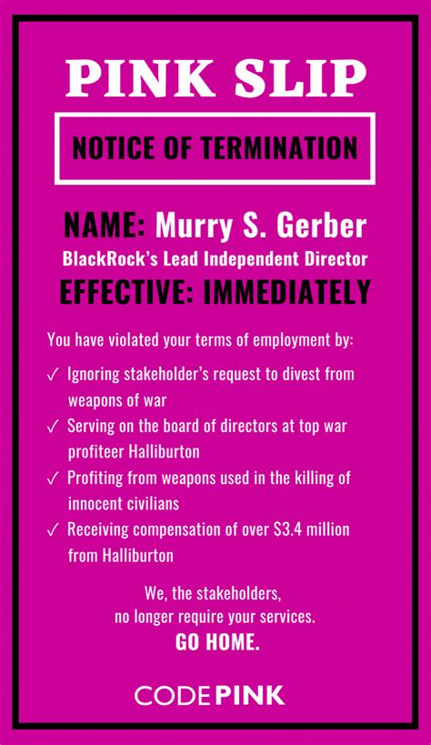 Pink Slip Murry S Gerber Codepink Women For Peace