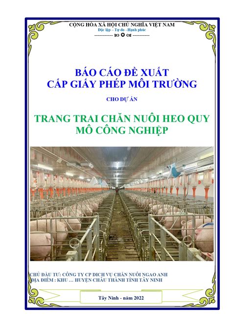 Báo cáo xin cấp phép môi trường cho dự án đầu tư trang trại chăn nuôi