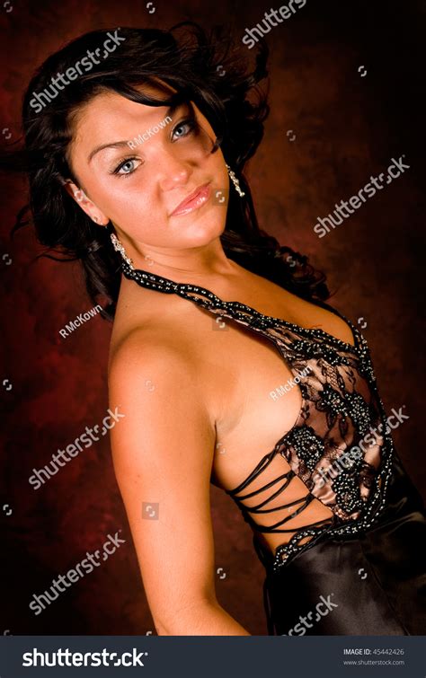 Sexy Brunette Fashion Model Elegant Formal Stock Photo