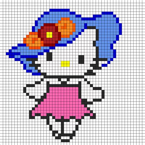 Hello Kitty In Blue Hat Perler Bead Pattern | Bead Sprites | Characters ...