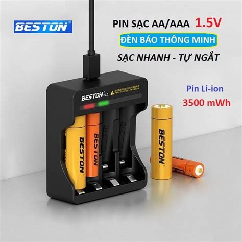 Pin sạc AA AAA Beston chính hãng 1 5V kèm bộ sạc nhanh tự ngắt hàng cao