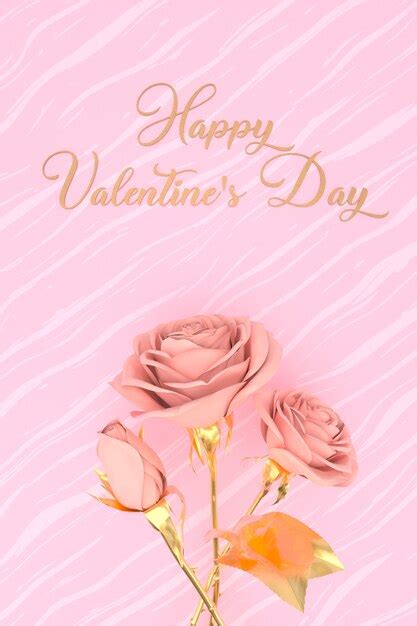 Premium Photo Happy Valentine Day Card Illustration With Rose 3d Render