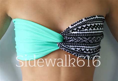 Mint And Tribal Bandeau Top Spandex Bandeau Bikini SKINNY