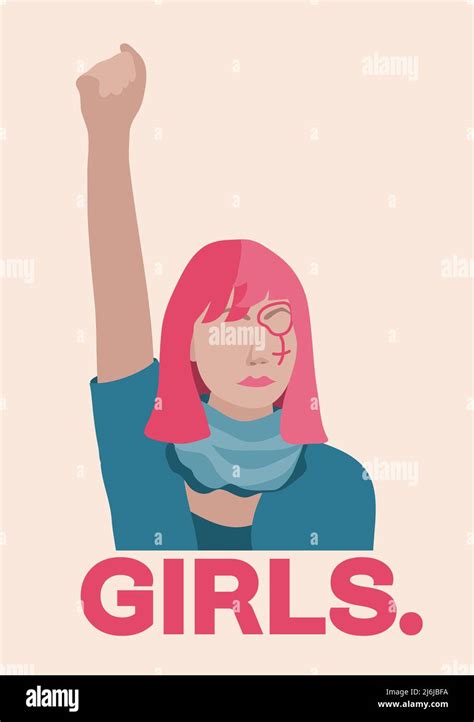 Freedom Feminist Woman Raised Up Fist Feminism Girl Power Symbol In