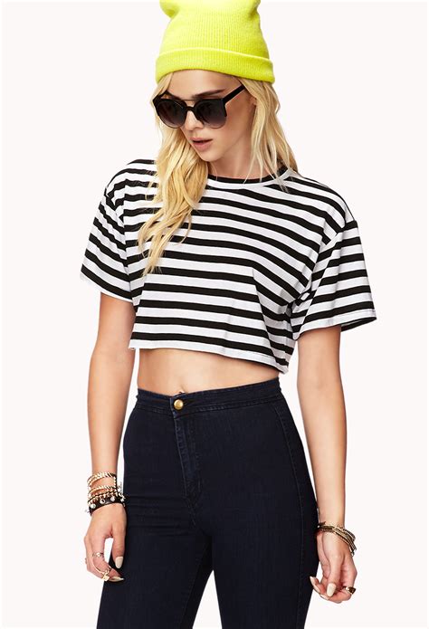 Forever Striped Crop Top In Black Cream Black Lyst