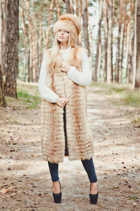 Long Fox Fur Vest For Women Sleeveless Jacket Winter Coat Etsy