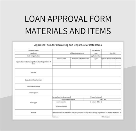 Loan Approval Form Materials And Items Excel Template And Google Sheets