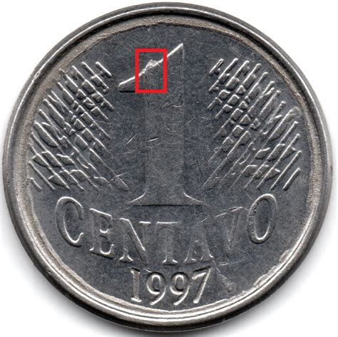 Numis Market 1997 1 Centavo ERRO Cunho Trincado Moeda Brasil