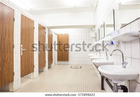 Public Building Womans Toilets Whit Sinks Stock Photo