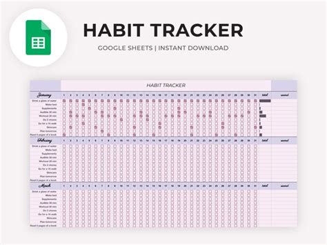 Monthly Habit Tracker Printable Google Sheets Habit Tracker Etsy Canada