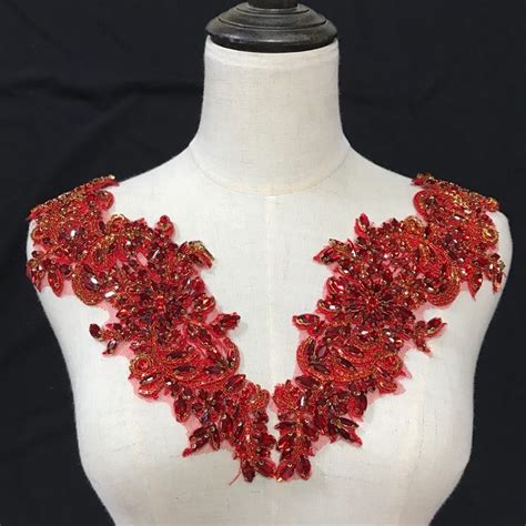 Exquisite Red Rhinestone Applique Pair Bridal Bodice Beaded Etsy