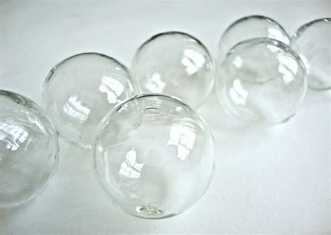 4 Pcs Handblown Hollow Glass Beads Round Clear Blown Glass