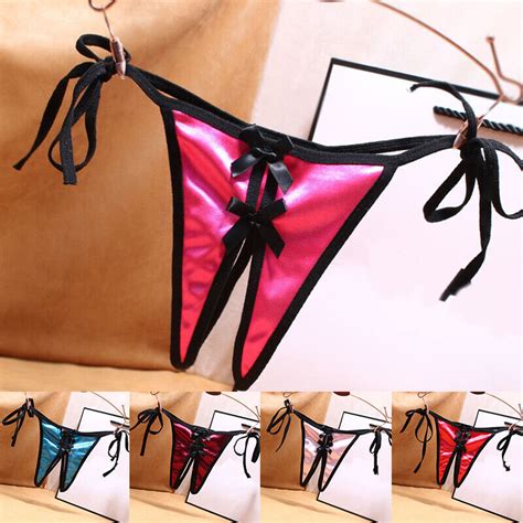 Women S Satin Crotchless Thong G String Panties Lingerie Underwear T