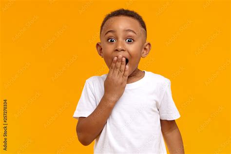 Wow Studio Shot Of Emotional Adorable African American Little Boy