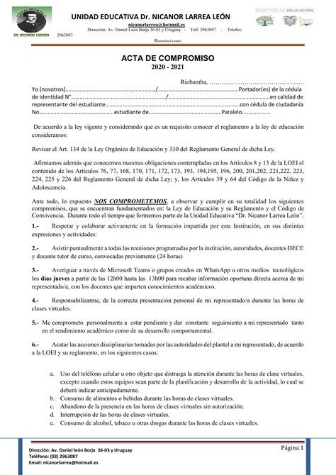 Formato De Acta De Compromiso