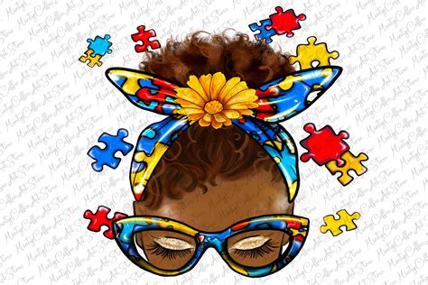 Autism Awareness Png Afro Messy Bun Png Graphic By Mintycoffeeartstore