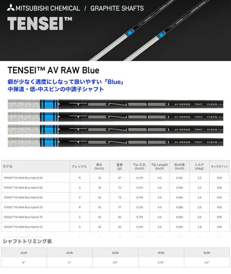 【楽天市場】三菱ケミカル Tensei Av Raw Blue ハイブリッド用 カーボン シャフト 単品 42inch 370tip Usa