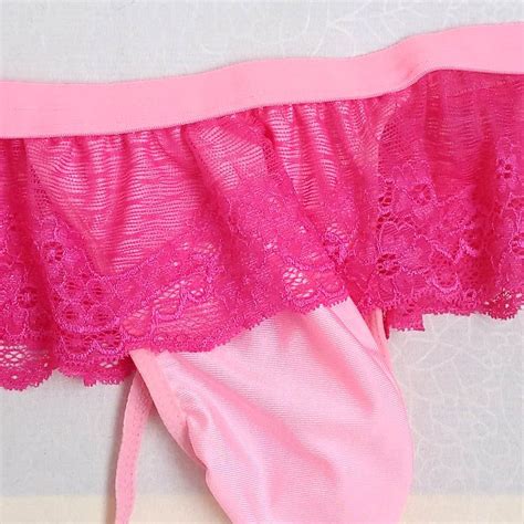 Best Quality Fashion New Male Sissy Lace Panties With Penis Pouch Pink