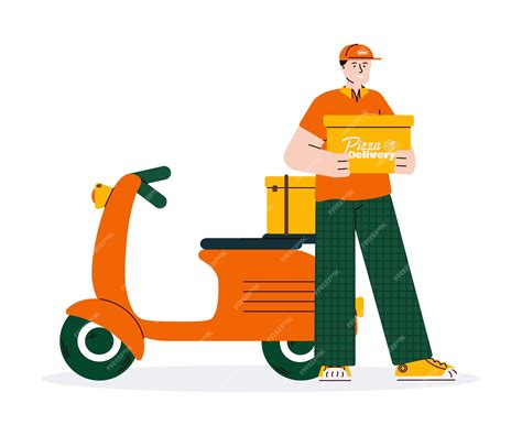 Premium Vector Delivery Man Cartoon With Scooter Holding Box Vector