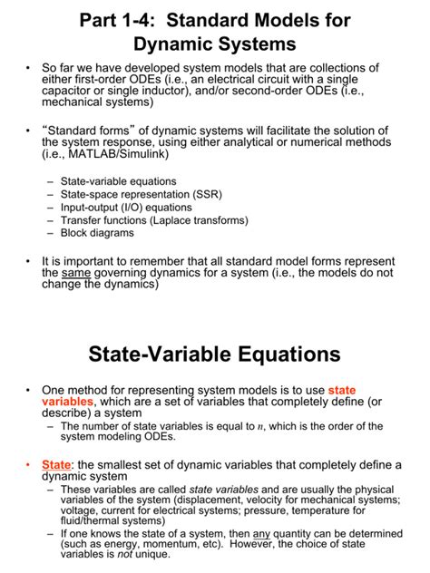 State Variable Equations State Space Representation Ssr Input Output I O Equations