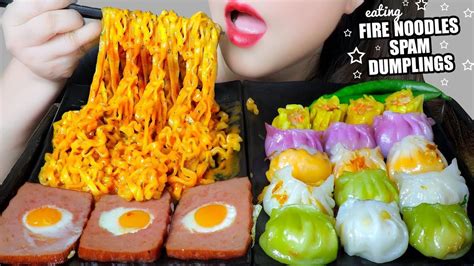 Asmr Eating Samyang Carbo Noodles X Dumplings X Fried Quail Eggs Spam