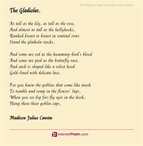 The Gladiolas Poem By Madison Julius Cawein