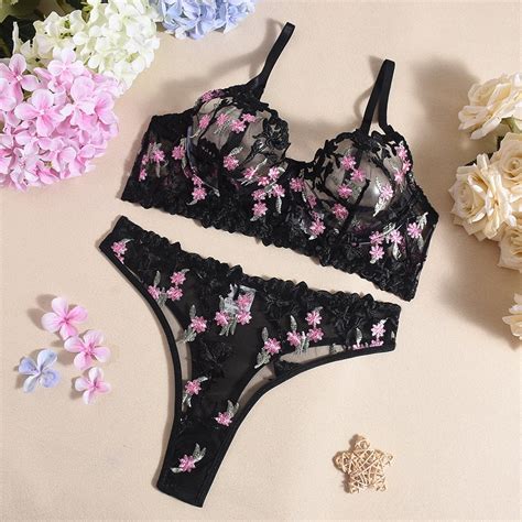 Generic Hot Sexy Lingerie Low Cut Underclothes Bra Sexy Floral Mesh Embroidery Suit Walmart