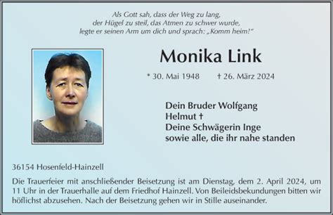 Traueranzeigen Von Monika Link Trauer36 De