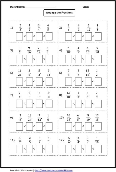 4th Grade Comparing Fractions Worksheets