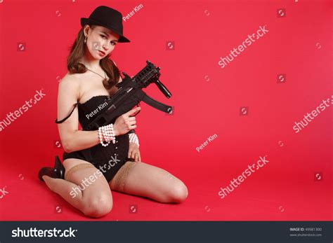 Sexy Woman Lingerie Holding Assault Gun Stock Photo Shutterstock