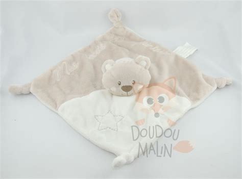 Kimbaloo doudou plat carré beige gris blanc ours etoile mes petits copinous