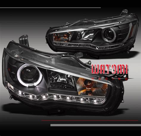 Mitsubishi Lancer Evo X Halo Drl Led Projector Headlights Black