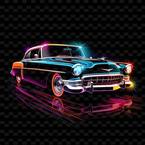 Premium Psd Retro Neon Noir Glowing Neon Lines Vintage Cars Sleek