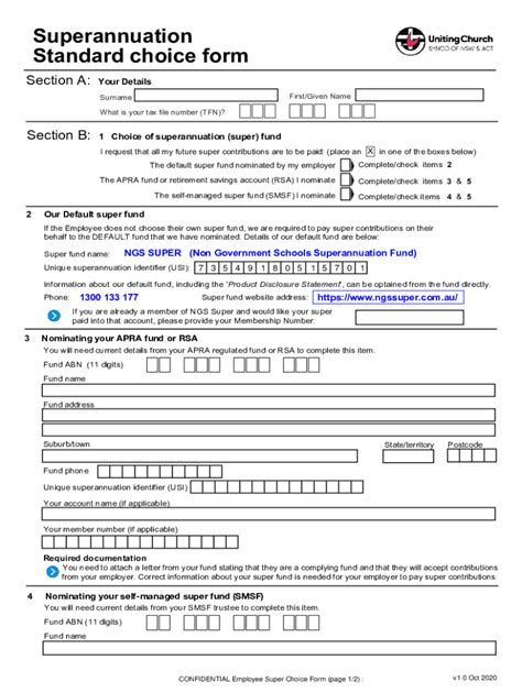 Superannuation Standard Choice Form Fill Online Printable Fillable