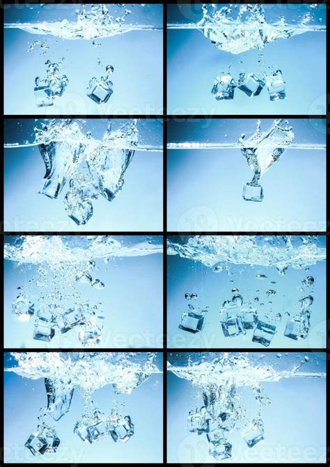 Collection Of Ice Cubes Dropped Into Drinking Water Refreshing