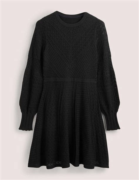 Pointelle Knitted Mini Dress Black Boden Uk