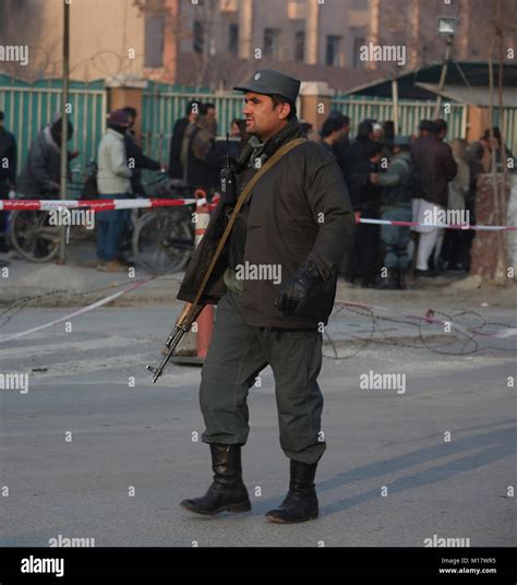 Kaboul Afghanistan 28 Janvier 2018 Un Policier Promenades Au Site D