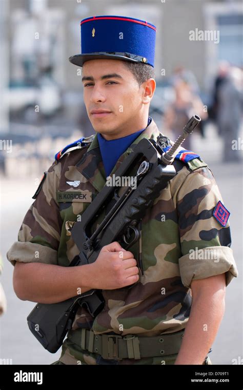 Soldier In The French Military Attending Parade In Pau In The Pyrenees